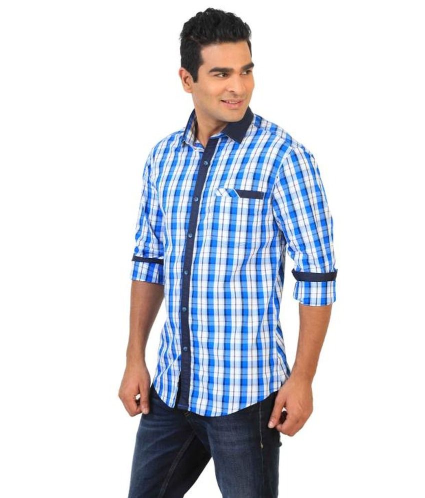 Tuko checked Light Blue Full Sleeve Cotton Shirt - Buy Tuko checked ...