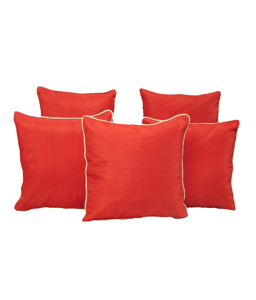 Home Shine Set of 5 Red Solid Plain Cushion Cover with Silver Dori Buy