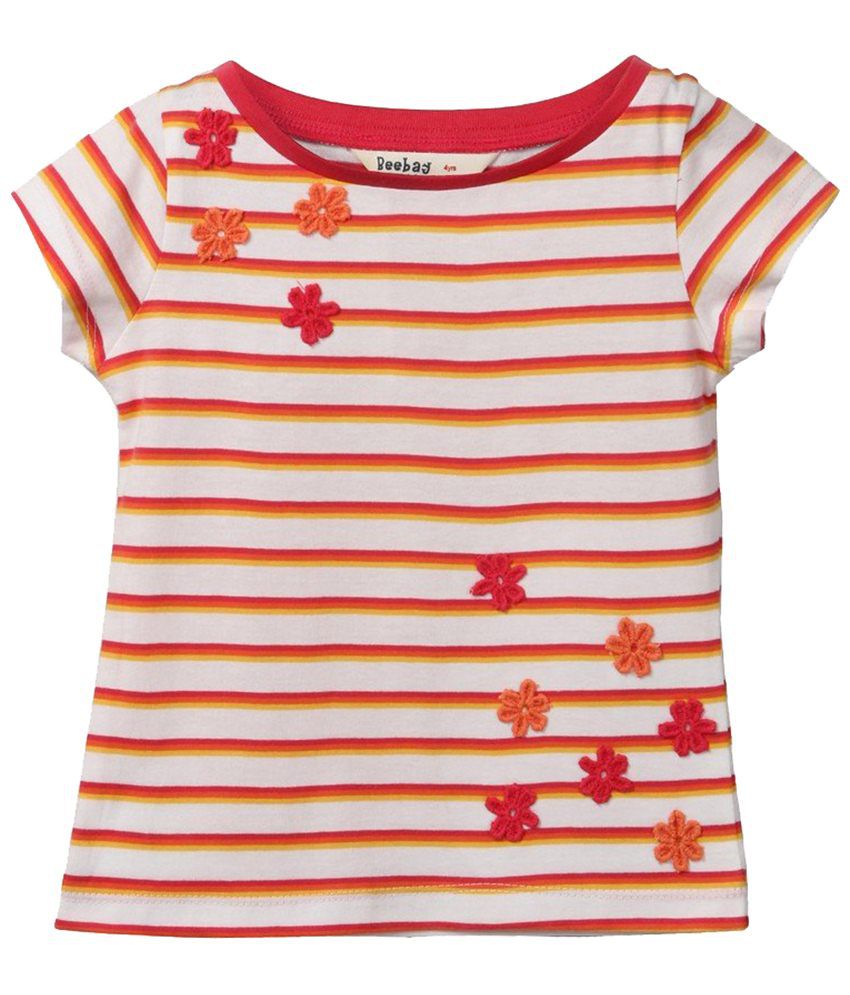 Beebay White & Orange Striped T Shirt For Girls - Buy Beebay White ...