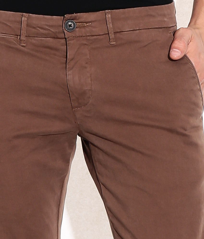 Celio Brown Cotton Straight Fit Chino Trousers - Buy Celio Brown Cotton ...