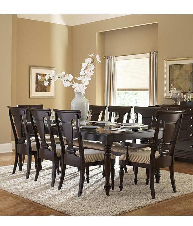 Dream Furniture Black Modern Teak Wood 8 Seater Luxury Dining Table Set