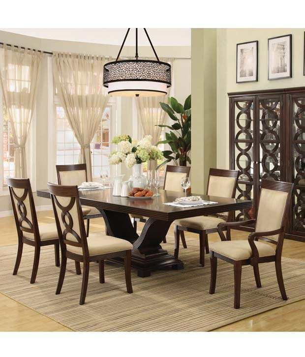 Teak Wood 6 Seater Dining Table Set in Black - Buy Teak Wood 6 Seater