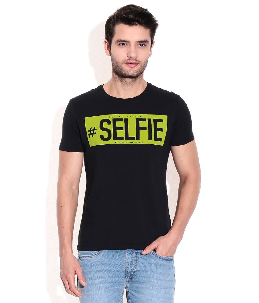 Flying Machine Black Cotton Round Neck 