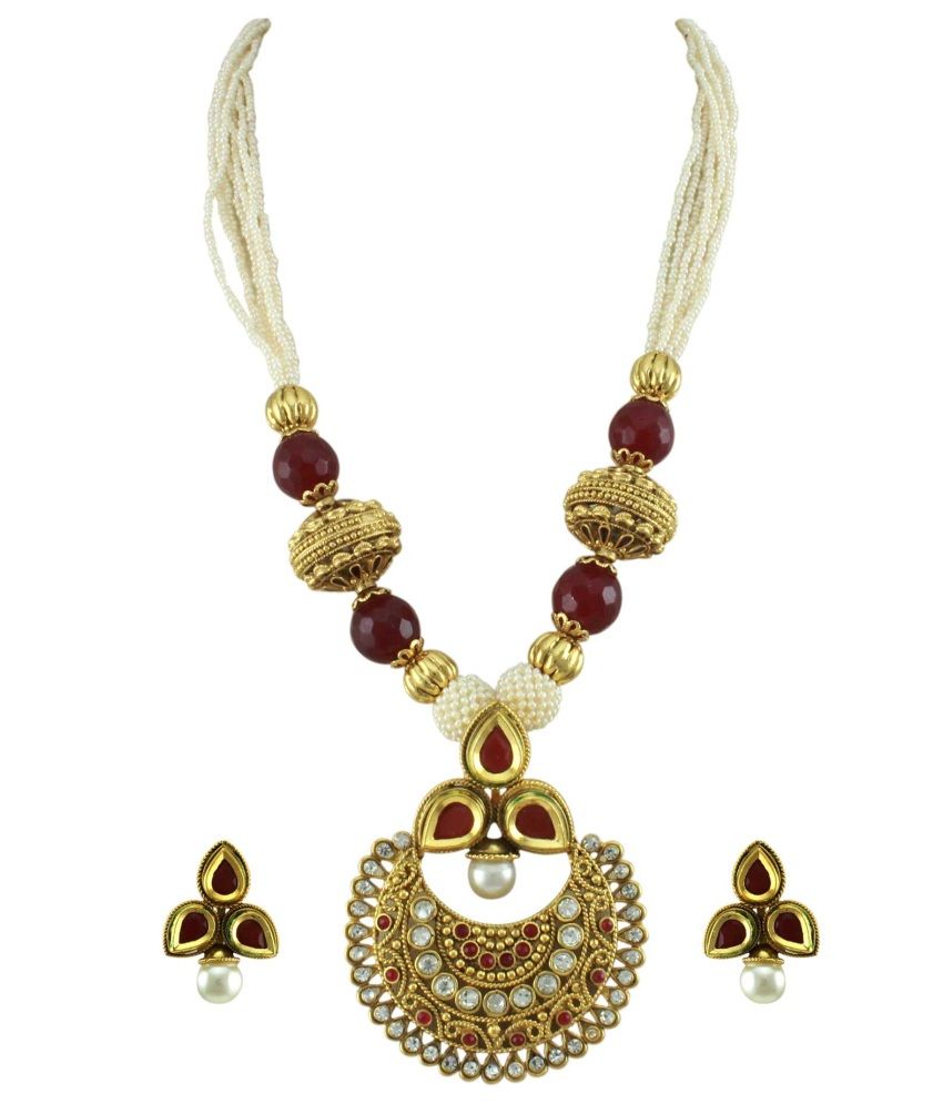 Orniza Ethnic Rajwadi Pendant Set in Ruby Color: Buy Orniza Ethnic ...