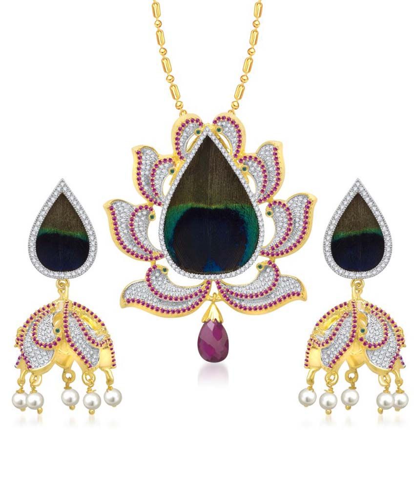 VK Jewels Mayur Gold Alloy Contemporary CZ Pendant set With Chain available at SnapDeal for Rs.5499