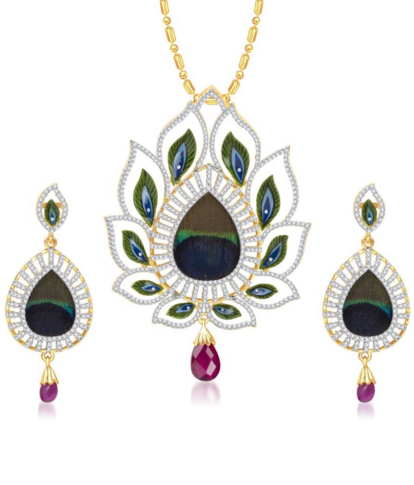 VK Jewels Mayur Gold Alloy Contemporary CZ Pendant set With Chain available at SnapDeal for Rs.5499