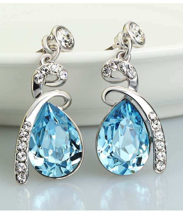 Swarovski Elements Austria Blue Crystal Rhinestone Platinum Plated Dangle Drop Earrings Buy 7224