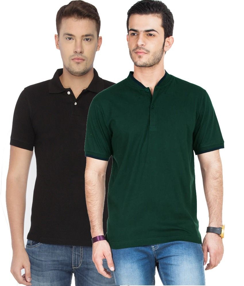     			Concepts Pack Of Bottle Green And Black Polo T Shirts Pack of 2 T-shirts