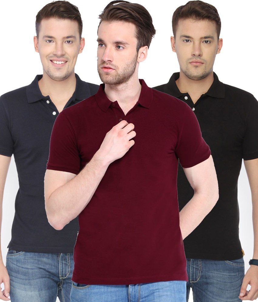     			Concepts Pack Of Navy Blue, Black,maroon Polo T-shirts Pack of 3 T-shirts