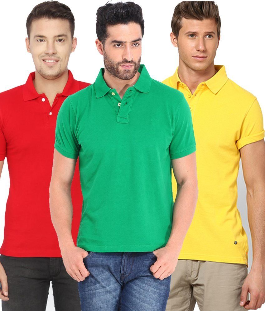     			Concepts Pack Of Red, Green,yellow Polo T-shirts Pack of 3 T-shirts