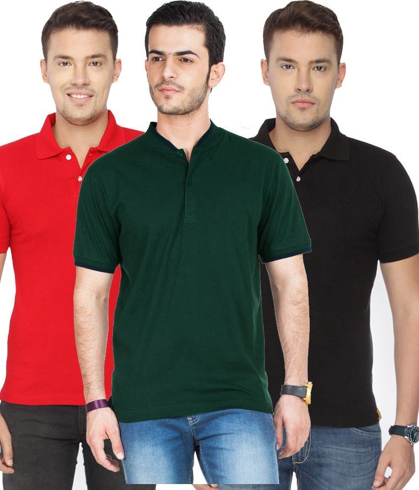     			Concepts Pack Of Red, Navy Blue,bottle Green Polo T-shirts Pack of 3 T-shirts