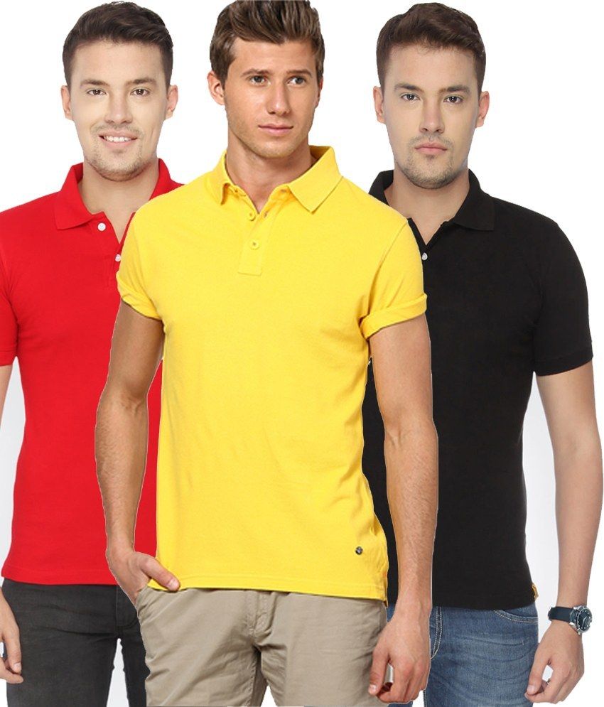     			Concepts Pack Of Red, Black,yellow Polo T-shirts Pack of 3 T-shirts