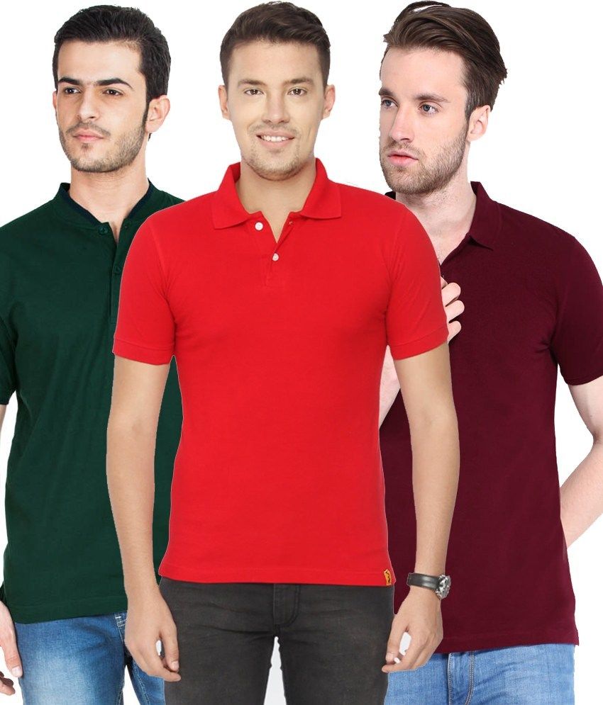     			Concepts Pack Of Red, Maroon,bottle Green Polo T-shirts Pack of 3 T-shirts