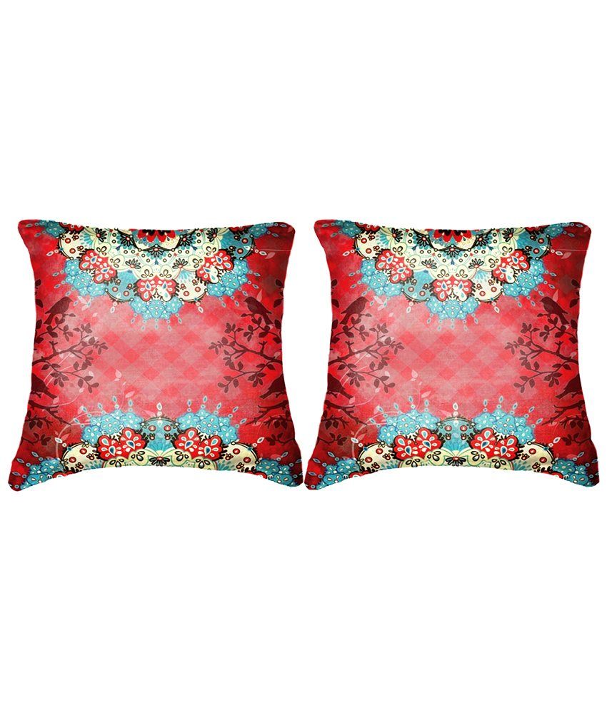 Belkado Red & Blue Cushion Covers Set Of 2 Buy Online at Best Price
