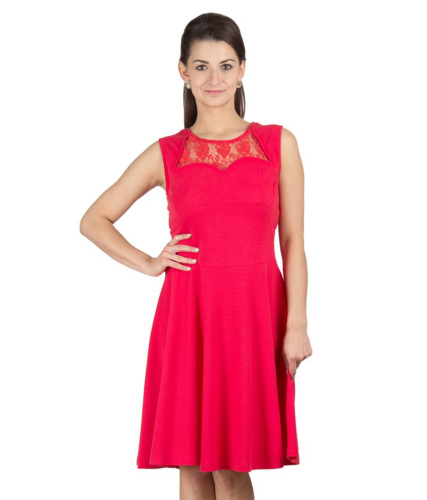     			Y & I Red Cotton A Line Dress