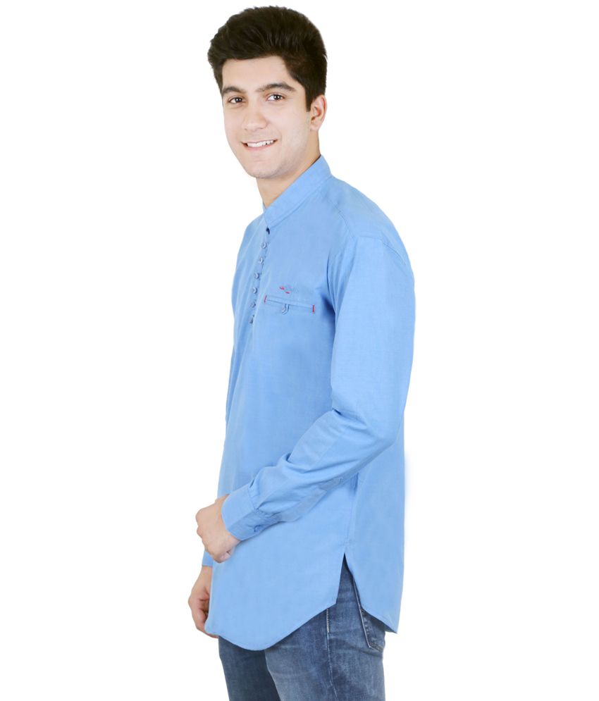 Tdg Blue Cotton Blend Kurta - Buy Tdg 