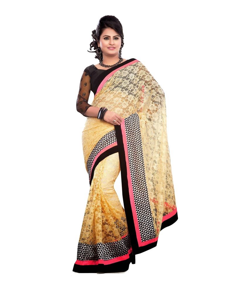 Tulsi Myntra Yellow Net Saree - Buy