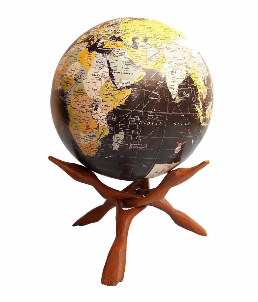 Handicrafts Black World Globe With Wooden Stand 8 Inches Handicrafts Black World Globe With Wooden Stand 8 Inches