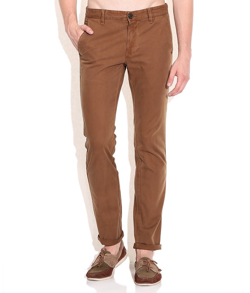 Indian Terrain Brown Brooklyn Fit Casual Trousers - Buy Indian Terrain Brown Brooklyn Fit Casual 