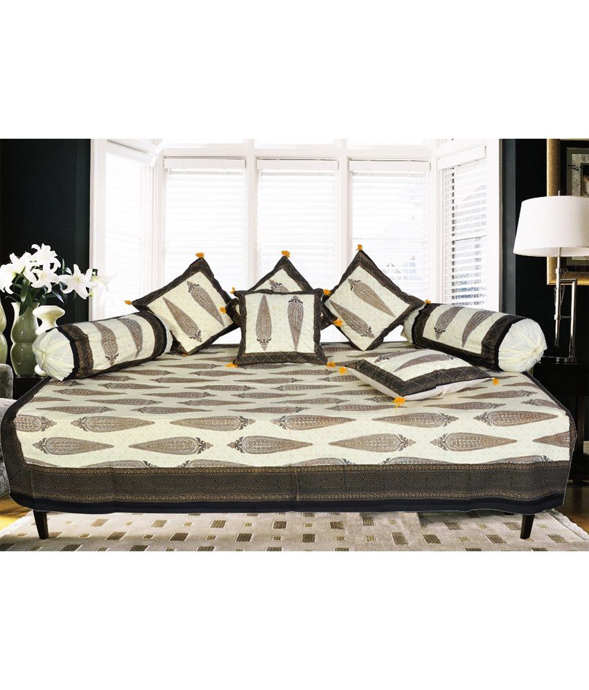 Snehkriti Jaipuri Traditional Diwan Set (1 single bedsheet + 2 bolster