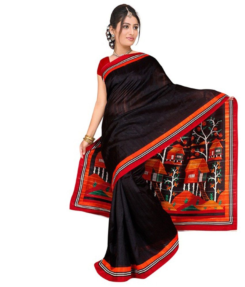 Grahlaxmi Black Bhagalpuri Silk Saree Buy Grahlaxmi Black Bhagalpuri