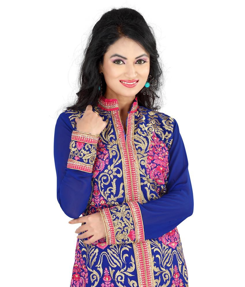 Desi Girl Blue Sherwani Style Pure Georgette Diamonds And Embroidered