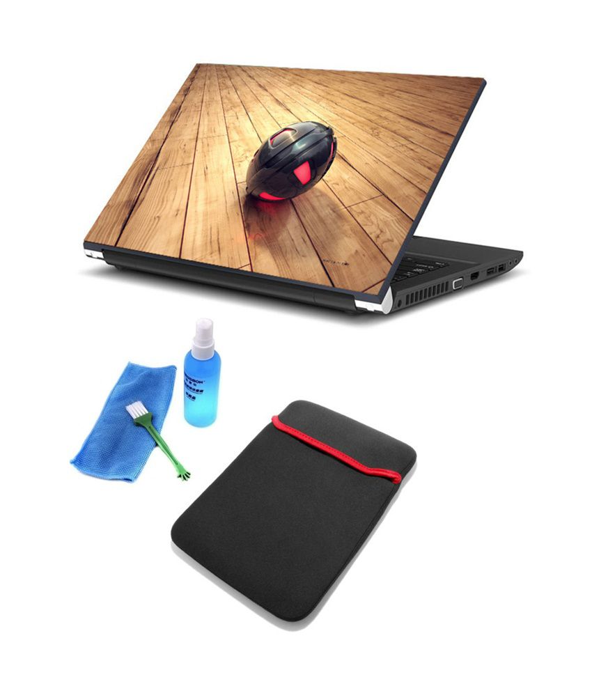Print Shapes 3D Black Sphere On Wooden Surface Laptop Skin with Laptop
