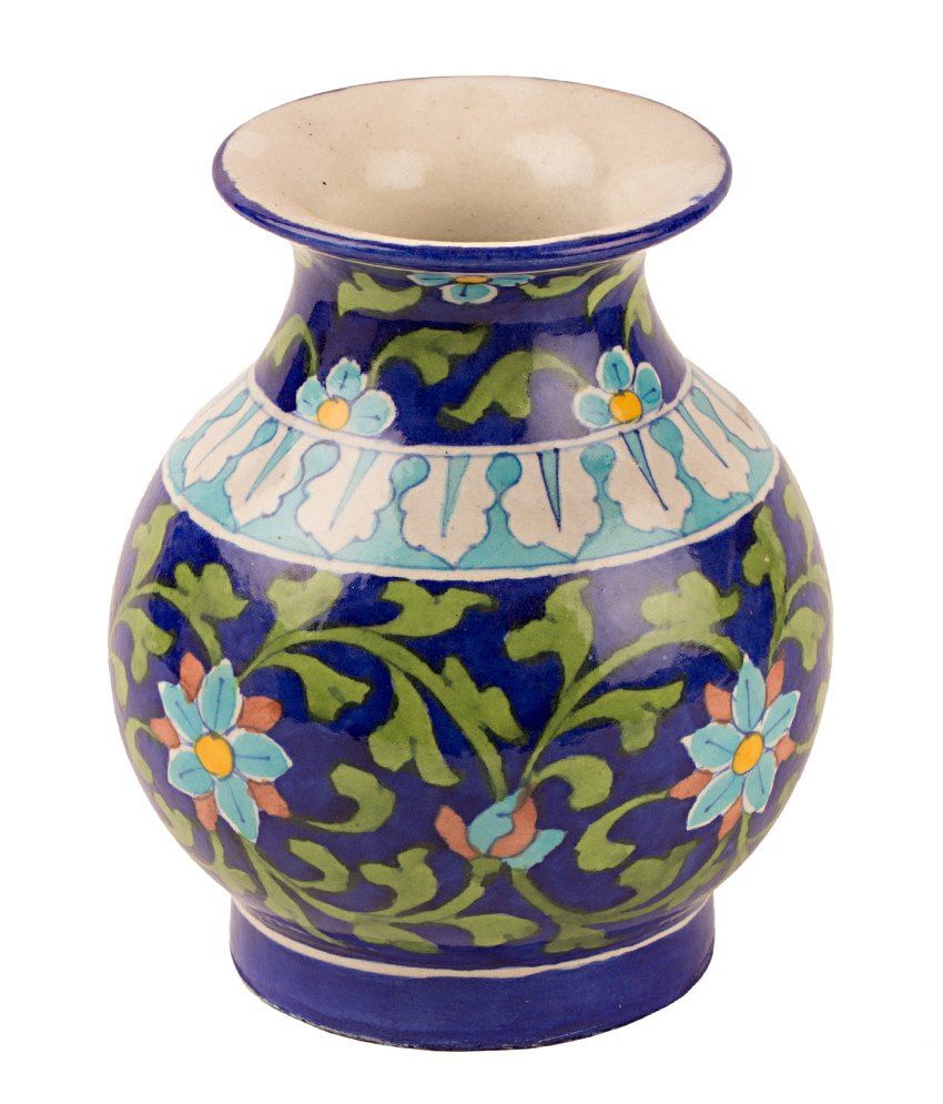 Rajasthali Blue Pottery Flower Wash Pot 5*5*6 Inches: Buy Rajasthali 