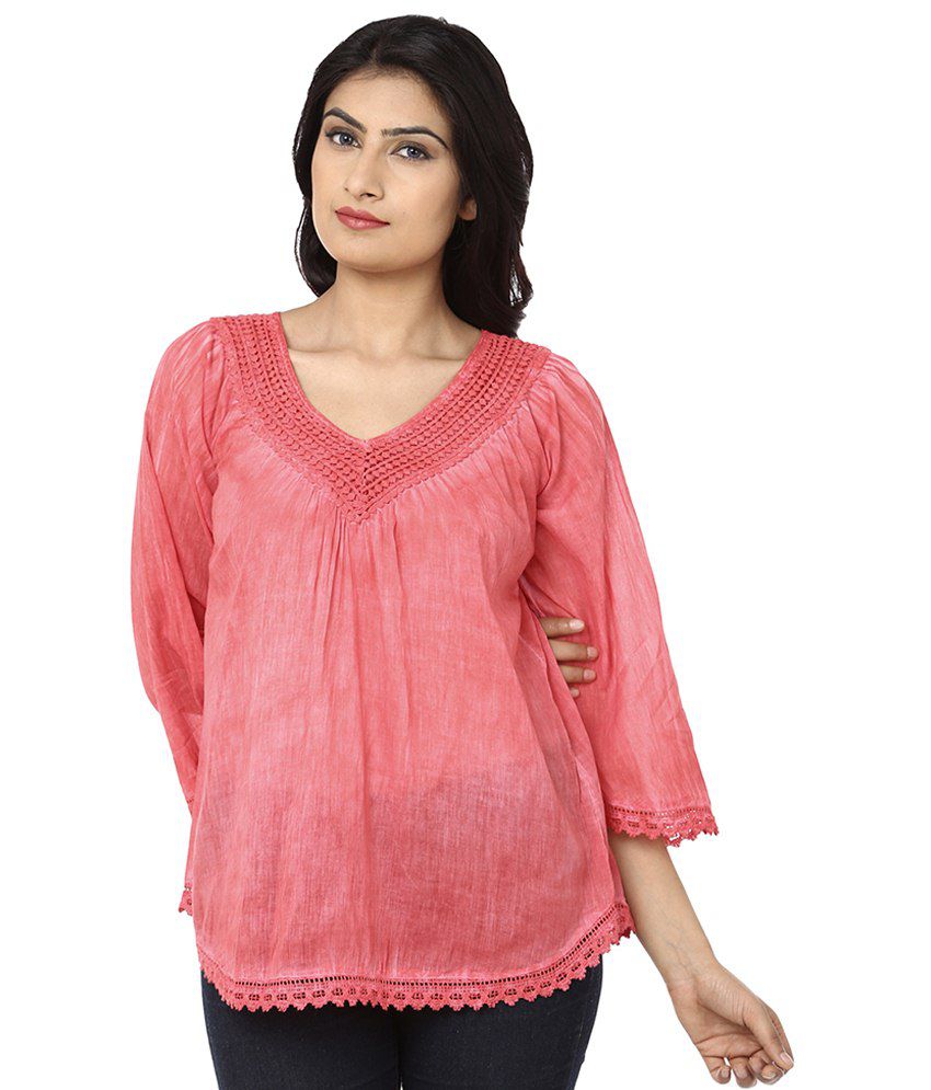 India Inc Pink Cotton Tops - Buy India Inc Pink Cotton Tops Online at ...