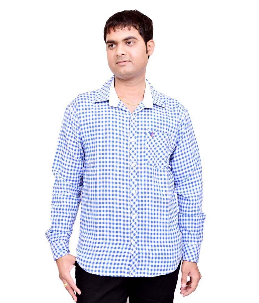     			British Terminal Blue Cotton Checks Casual Wear Shirt