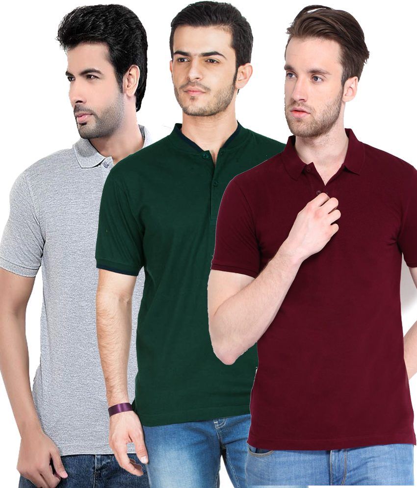     			Concepts Pack of Maroon, Gray,Bottle Green Polo T-Shirts Pack of 3 T-shirts