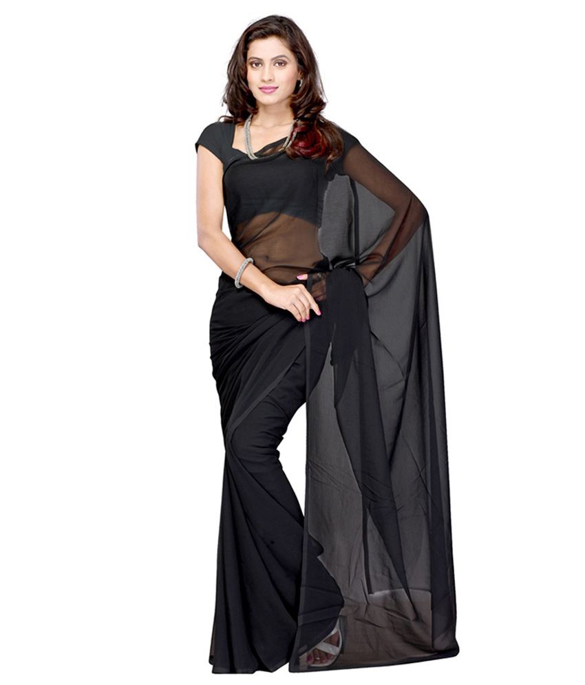 black plain georgette saree