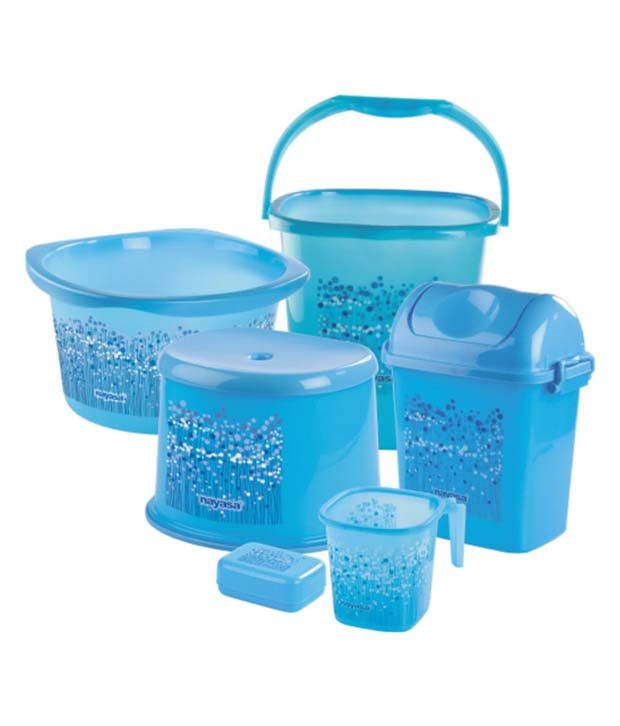 Nayasa Blue Virgi Plastic Bathroom Set - Set of 6: Buy ...