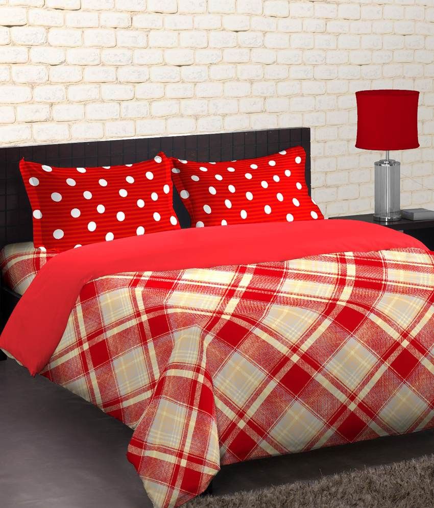 Home Expressions USA Riverdale Red & Cream Double Bed Sheet With 2