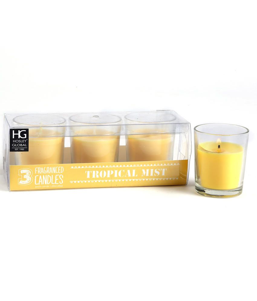     			Hosley Yellow Set Of 3tropical Mist Glass Candles
