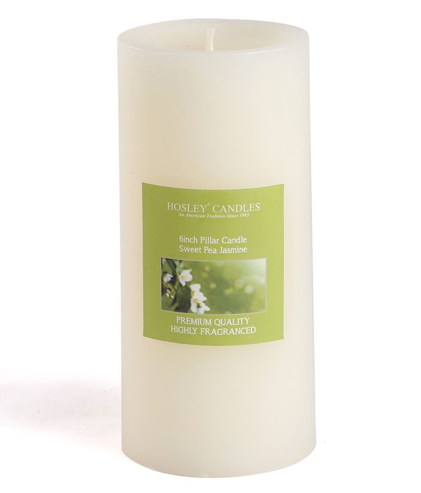    			Hosley White Sweet Pea Jasmine 6Inch Pillar Candle