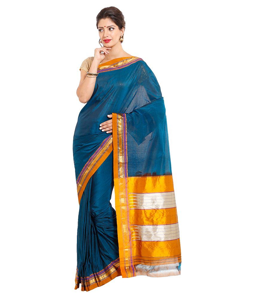 Dhammanagi Blue Silk Ilkal Saree - Buy Dhammanagi Blue Silk Ilkal Saree