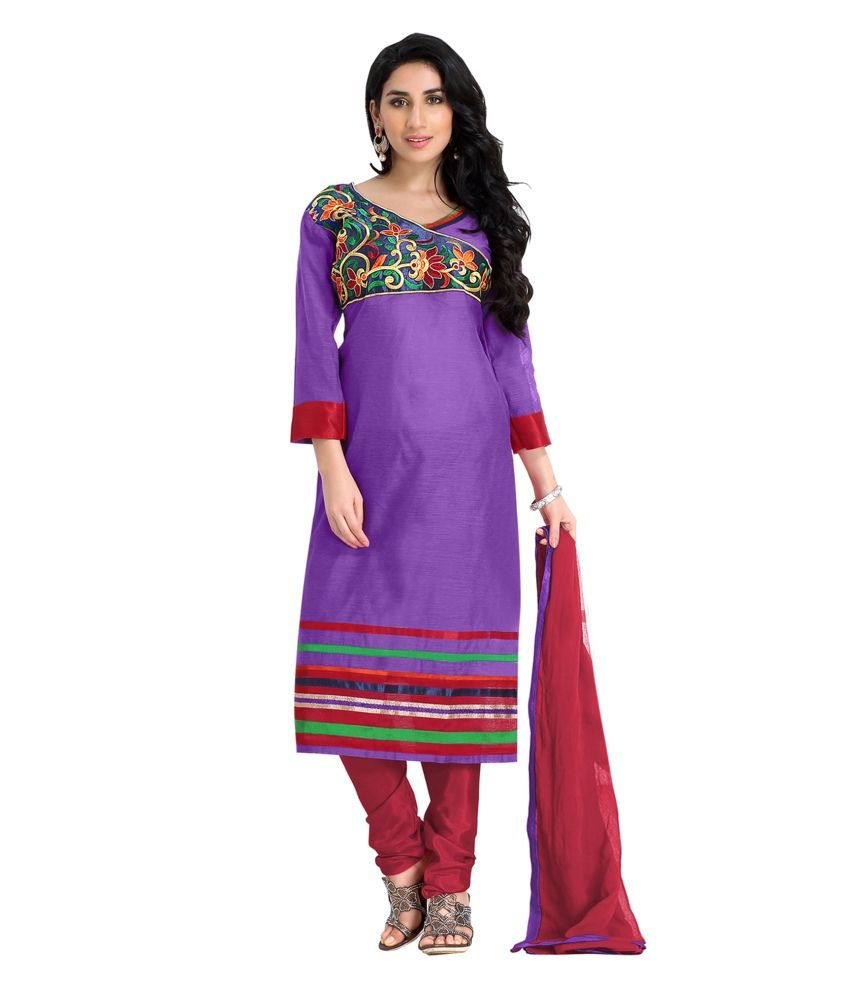 Lookslady Purple Chanderi Semi Stitched Suit Embroidered Semi Stitched ...