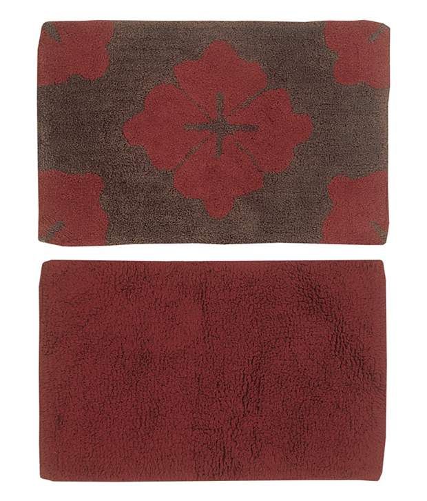Bianca Burgundy & Gray Cotton Bath Mat Buy Bianca Burgundy & Gray