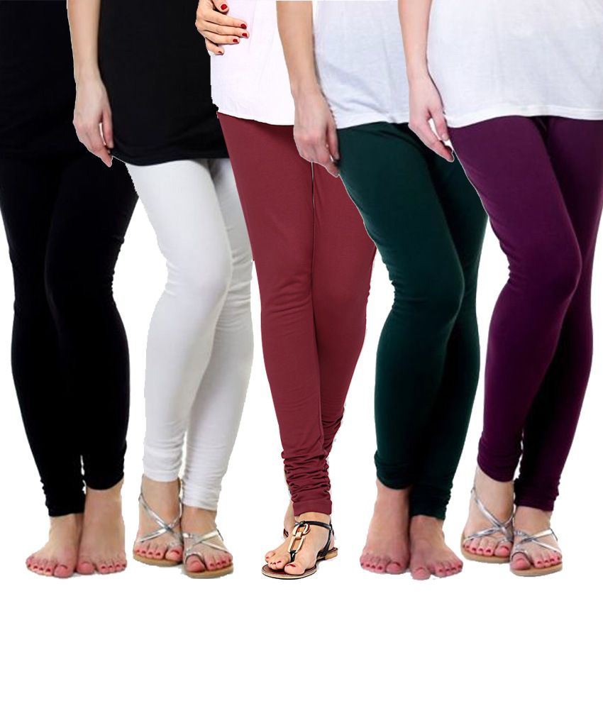FnMe Cotton Lycra Leggings Set Of 5 Price in India - Buy FnMe Cotton ...