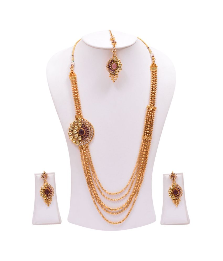 Rubera Traditional Gold Plated Necklace Set With Maang Tika: Buy Rubera ...