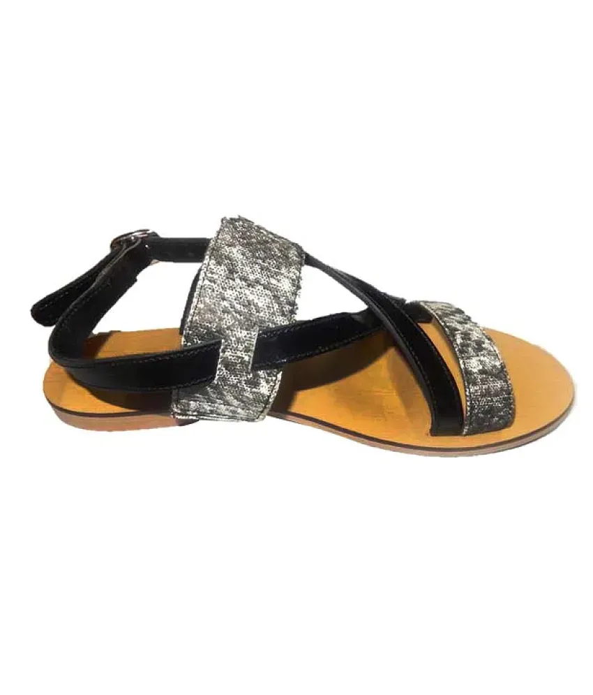 Garima Footwear Black Faux Leather Sandal Buy Garima Footwear