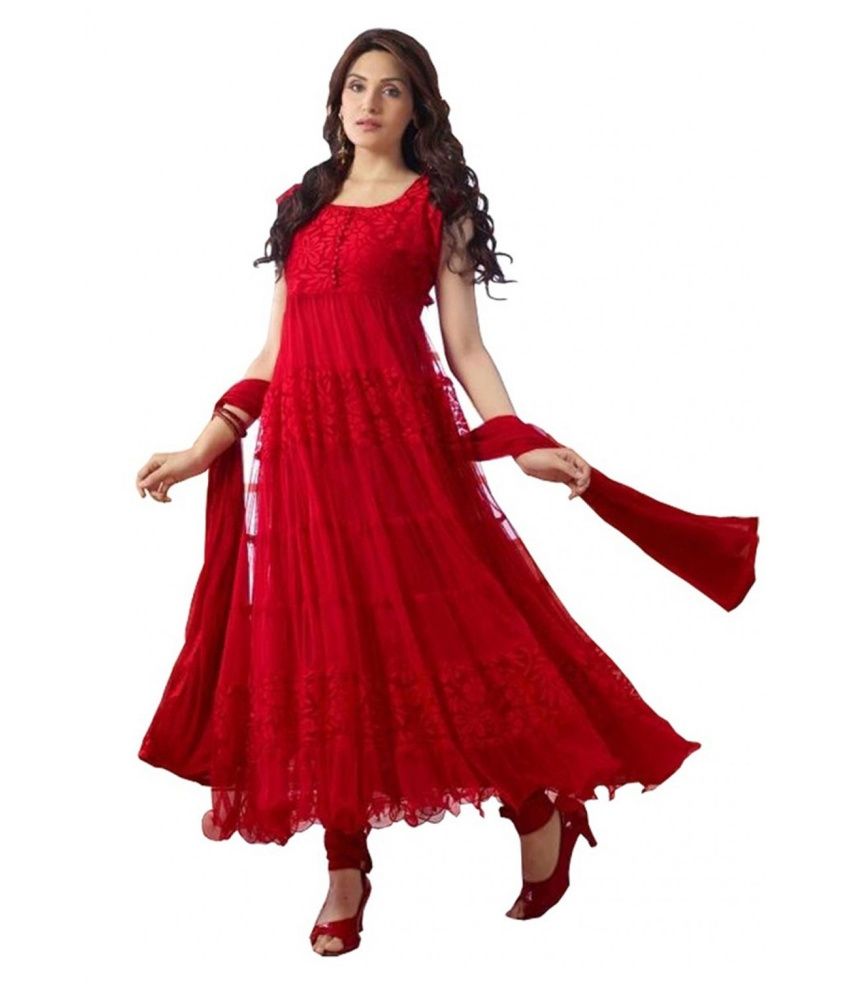 red chiffon churidar