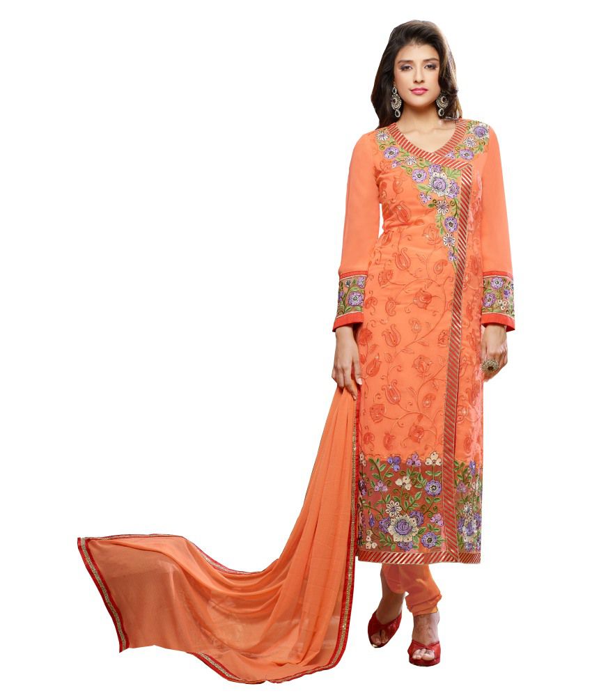 Monalisa Fabrics Orange Faux Georgette Unstitched Dress Material - Buy ...