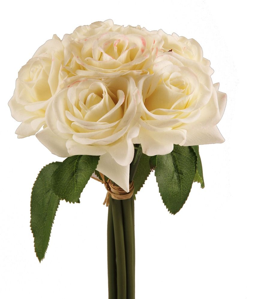 Fennel Artificial White Roses Bunch Stick with Leaf (Bunch of 6) Buy Fennel Artificial White