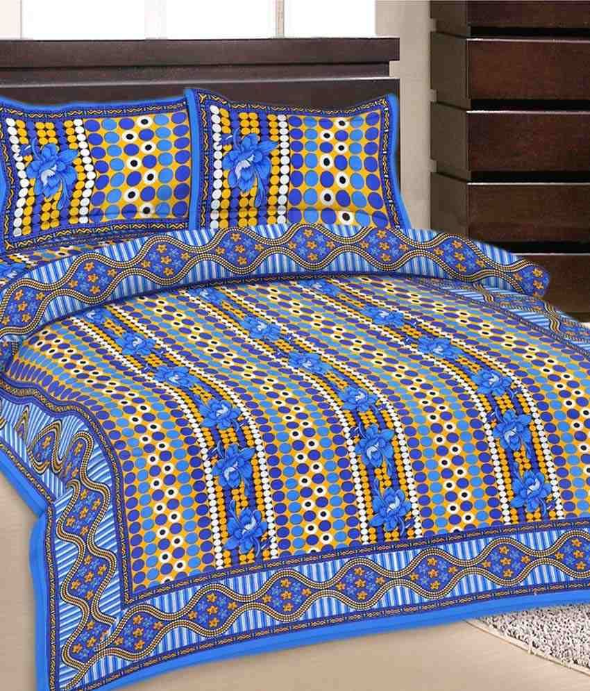 GRJ INDIA 4 Rajasthani Traditional Double Bed Sheet With 8 Pillow