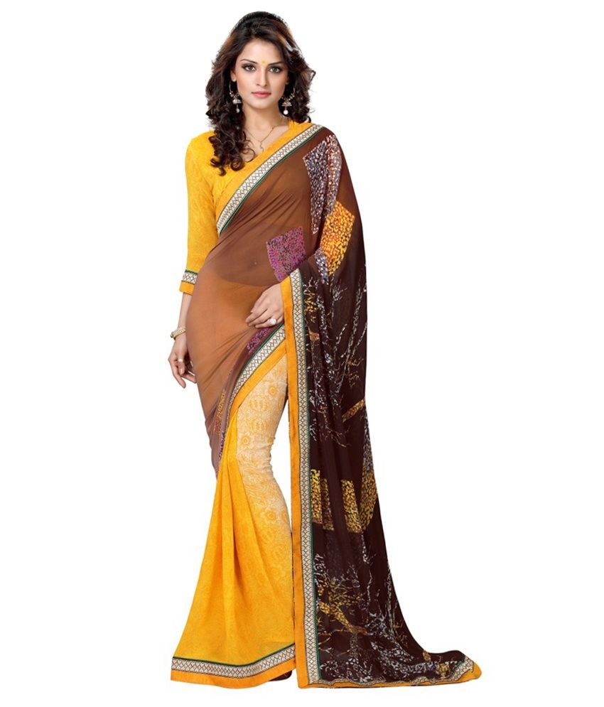 Nandika Sarees Yellow Pure Georgette Saree - Buy Nandika Sarees Yellow ...