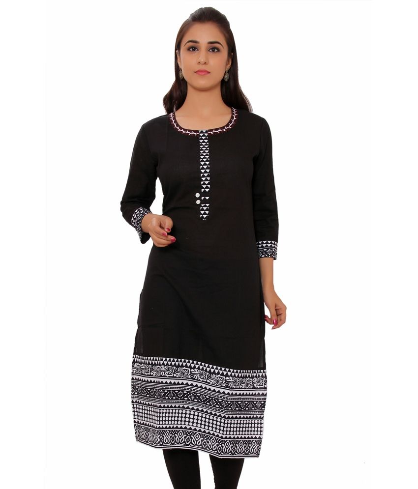 Aakashi Black Cotton Plain Boat Neck Kurti - Buy Aakashi Black Cotton ...