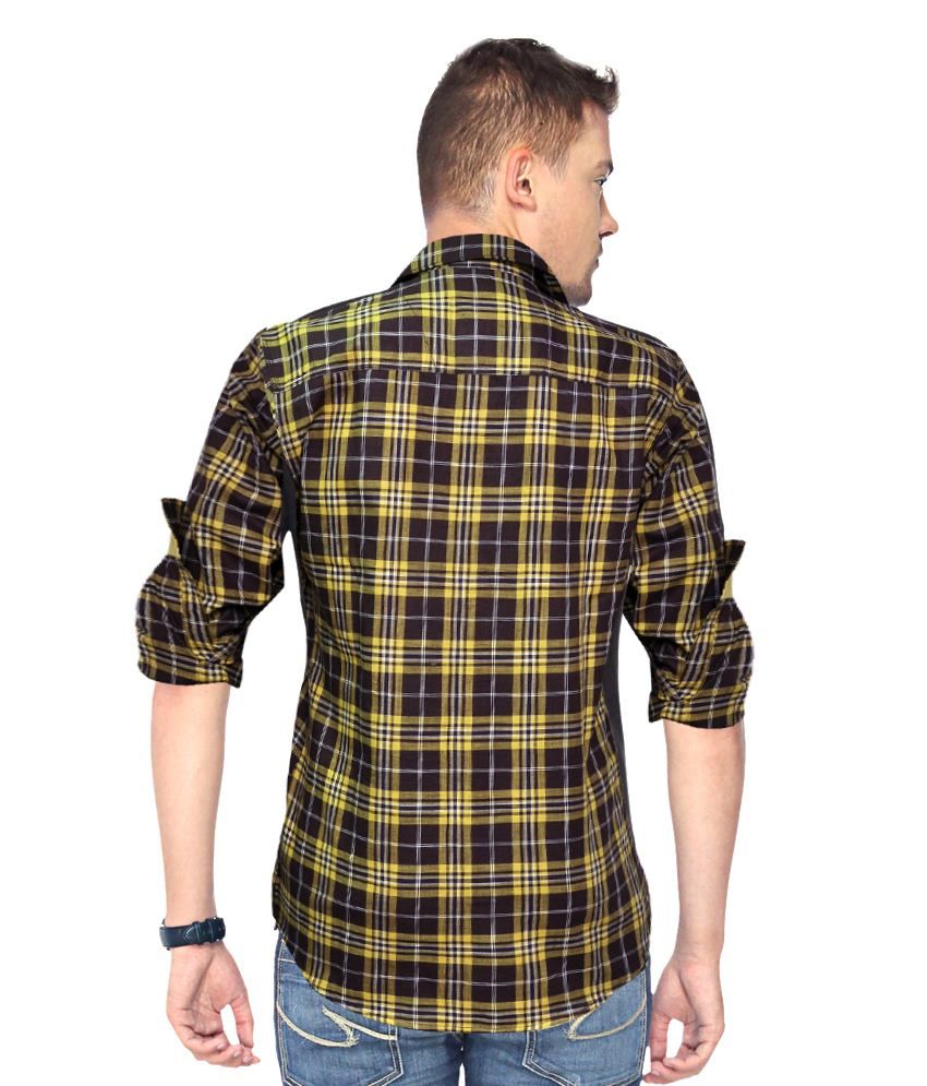 yellow check shirt men's