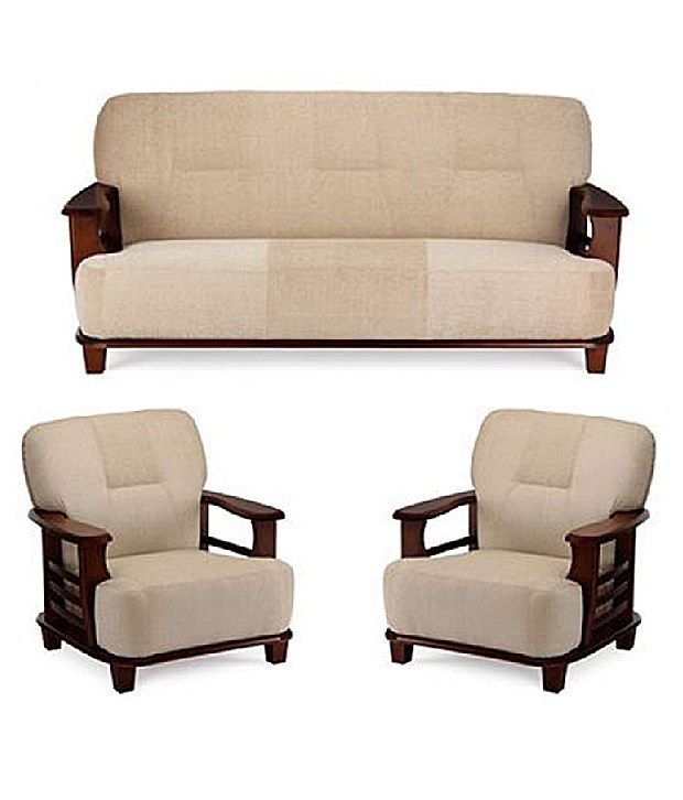 Teak Wood 5 Seater Sofa Set (3+1+1) - Cream - Buy Teak Wood 5 Seater Sofa Set (3+1+1) - Cream ...